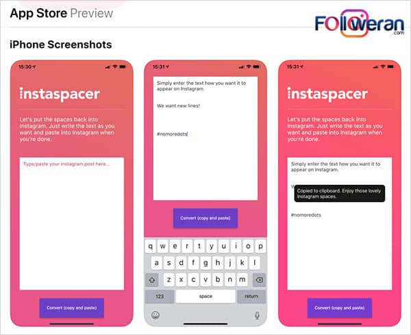استفاده از اپلیکیشن instaSpacer برای ایجاد فاصله بین خطوط در کپشن و بیو اینستاگرام