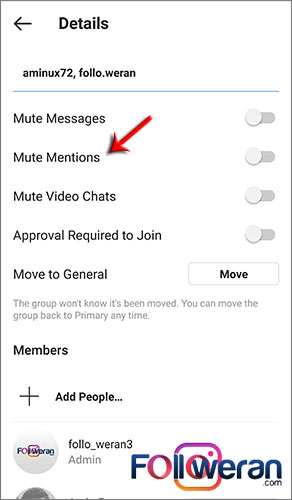 نحوه بی صدا کردن منشن در گروه اینستاگرام