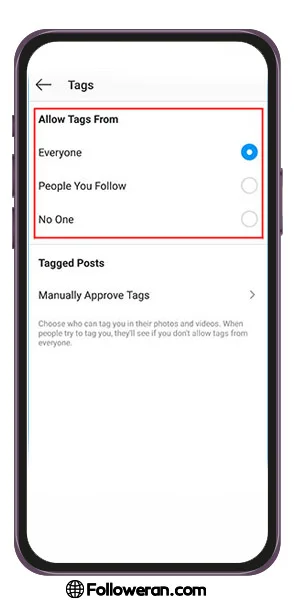 تنظیمات کلی تگ کردن در اینستاگرام
