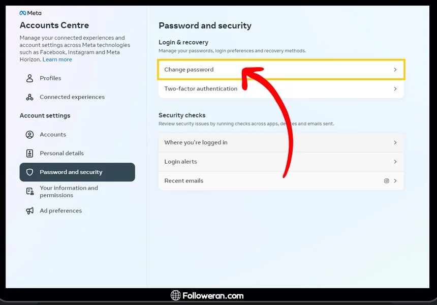 تغییر رمز عبور حساب اینستاگرام در کامپیوتر