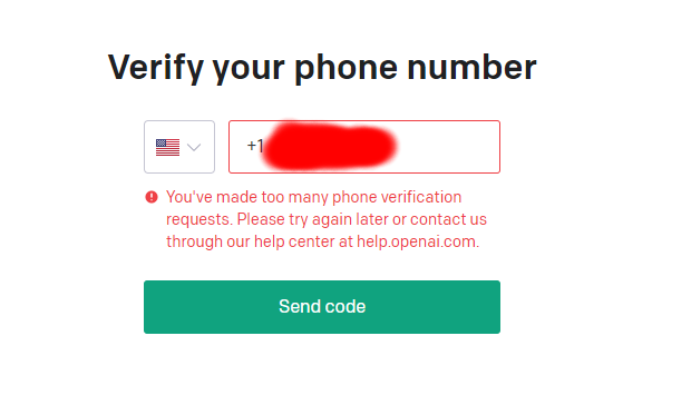 رفع خطای You've made too many phone verification requests. Please try again later or contact us through our help center at help.openai.com