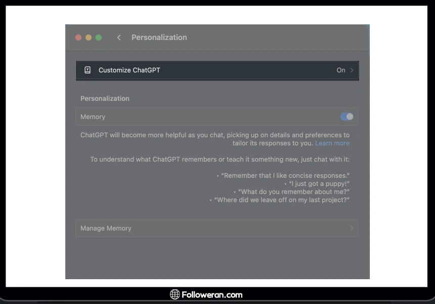 نحوه سفارشی سازی چت جی پی تی در مک هنگام استفاده از ChatGPT 