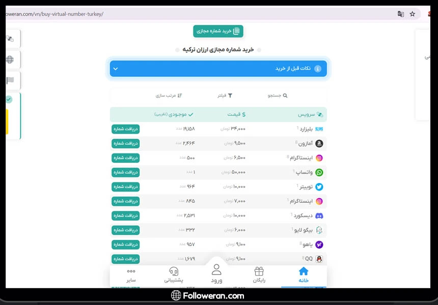 نحوه خرید شماره مجازی ترکیه در فالووران