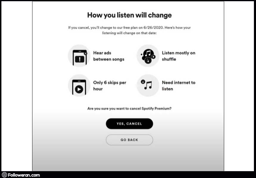 اگر می‌خواهید حساب Spotify  حذف شود، ابتدا باید اشتراک خود را لغو کنید.