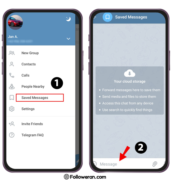 آموزش ارسال پیام به خود (Saved Messages) در تلگرام
