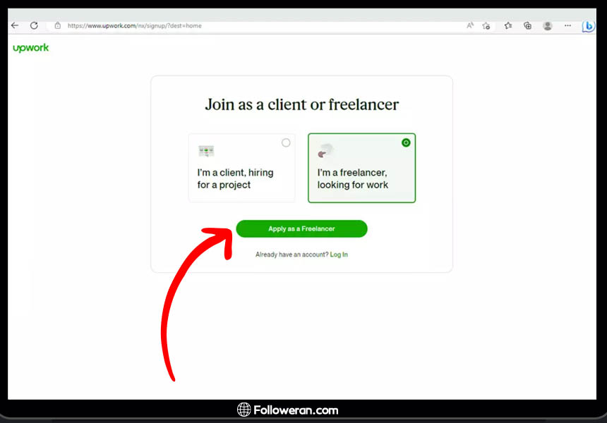 انتخاب نوع حساب هنگام ثبت نام در سایت Upwork