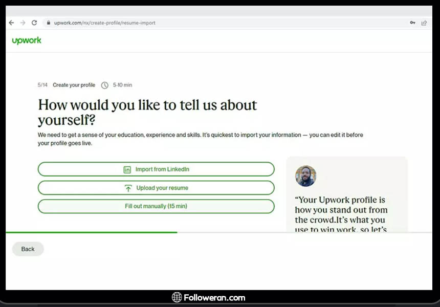 تکمیل پروفایل Upwork در هنگام ثبت نام
