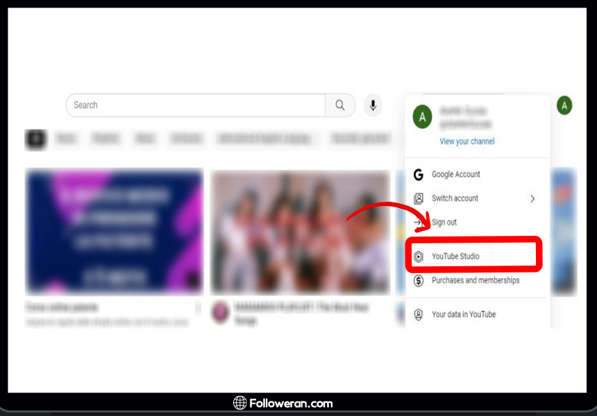 گزینه YouTube Studio