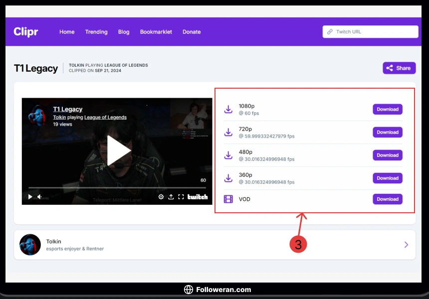 دانلود از Twitch با استفاده از وبسایت Clipr