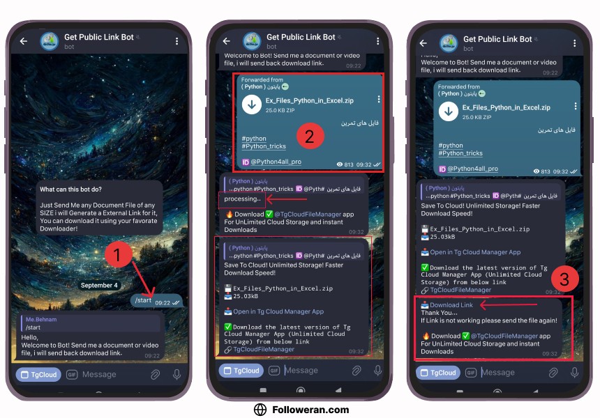 مراحل استفاده از ربات رایگان دانلود از تلگرام