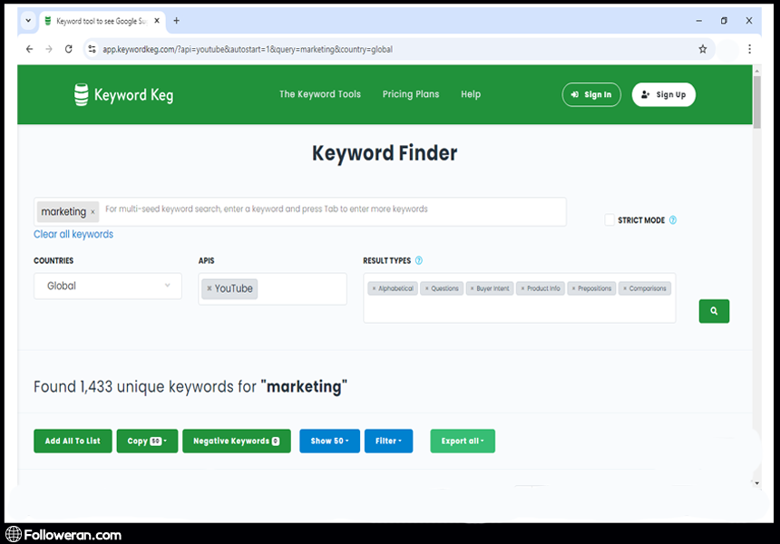 ابزار Keyword Keg برای استخراج تگ های یوتیوب