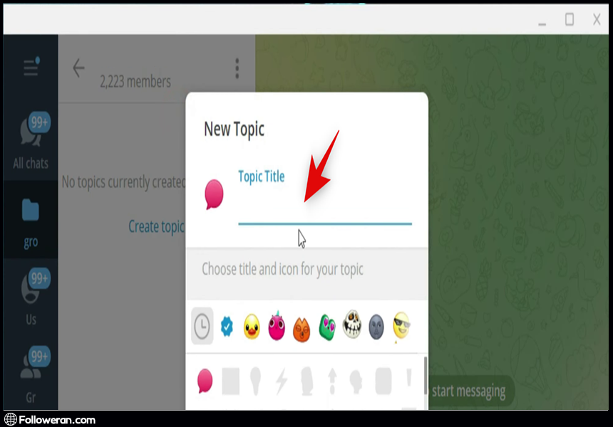 مراحل ایجاد تاپیک در گروه‌های تلگرام: یک نام برای تاپیک انتخاب کنید