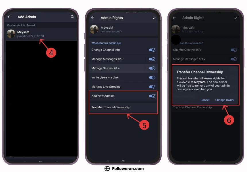 مراحل انتقال مالکیت کانال در تلگرام