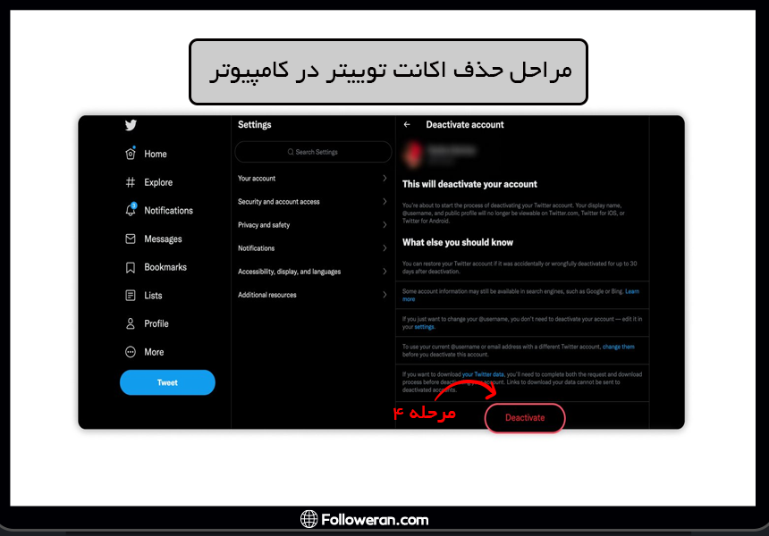 مرحله 4 از حذف اکانت توییتر در کامپیوتر