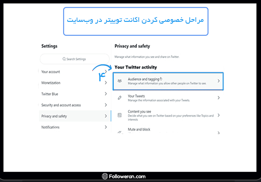 مرحله 4 از خصوصی کردن اکانت توییتر در وب‌سایت