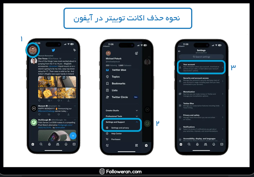 نحوه حذف اکانت توییتر در آیفون 1