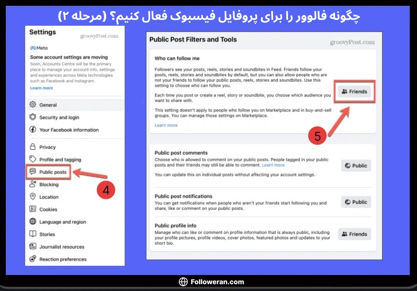 مراحل فعال سازی فالوور فیسبوک برای پروفایل