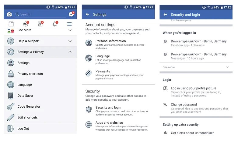 Steps of Facebook app logout using the original FB software.