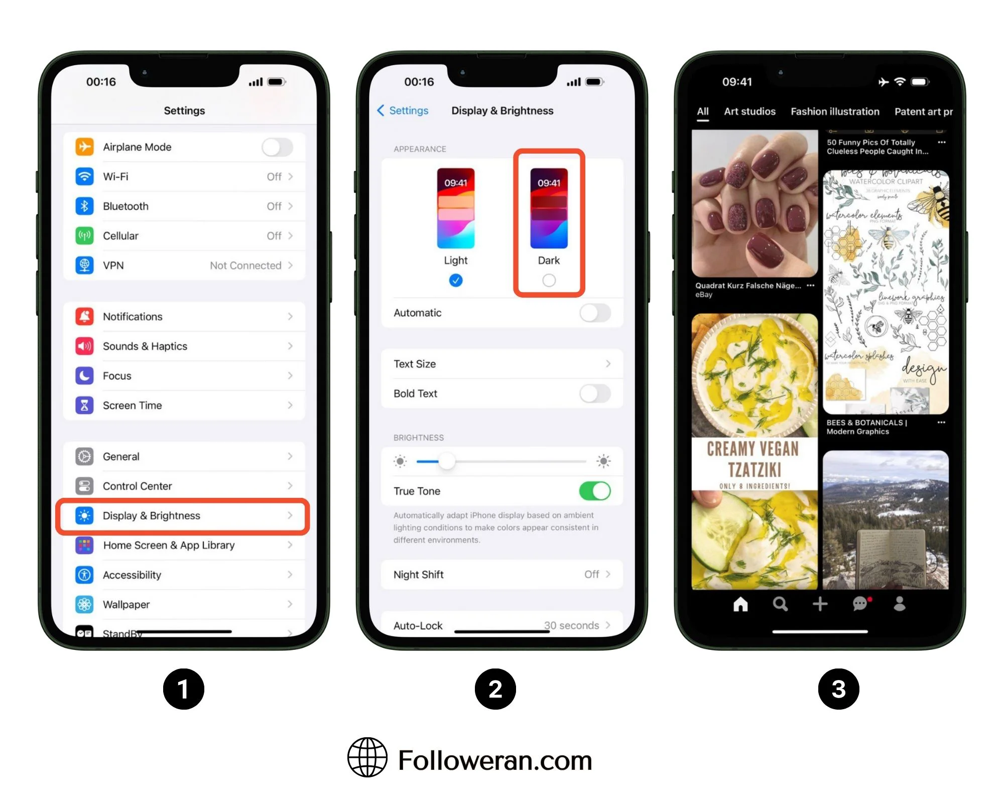 Enabling Pinterest Dark Mode on iPhone is Like android devices.