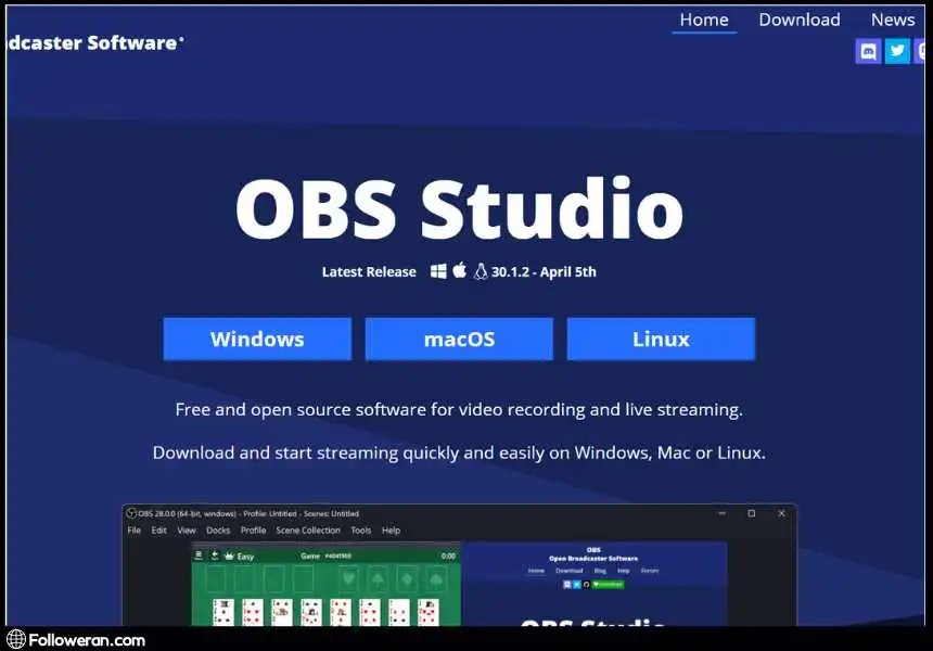 apps for live streaming on YouTube - OBS studio 