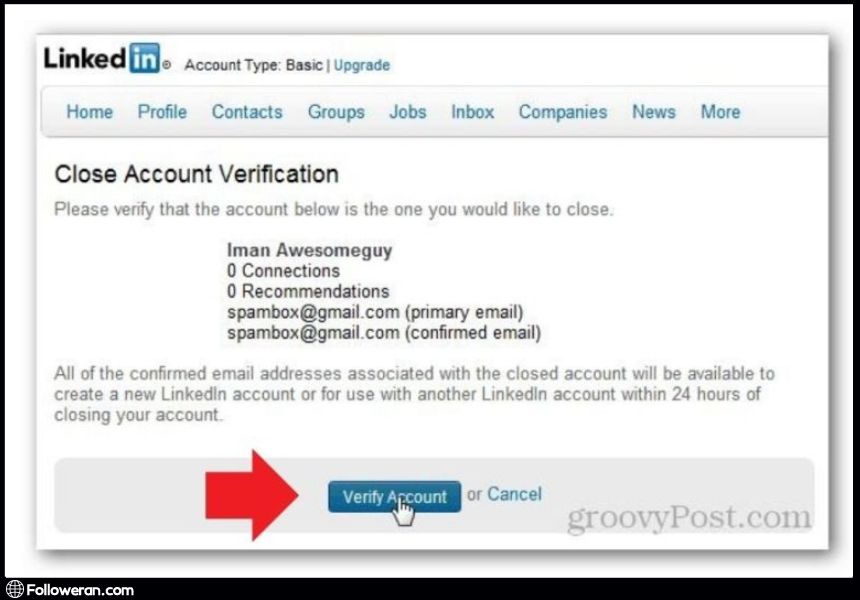Step 5 in Deleting a LinkedIn Account