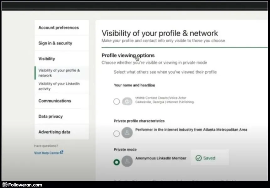 Activate LinkedIn Private Mode on Desktop - step4