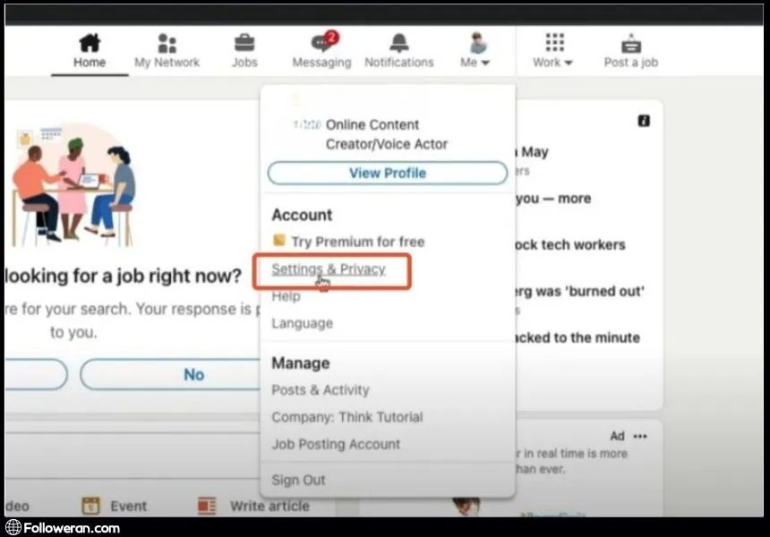 Activate LinkedIn Private Mode on Desktop - step1