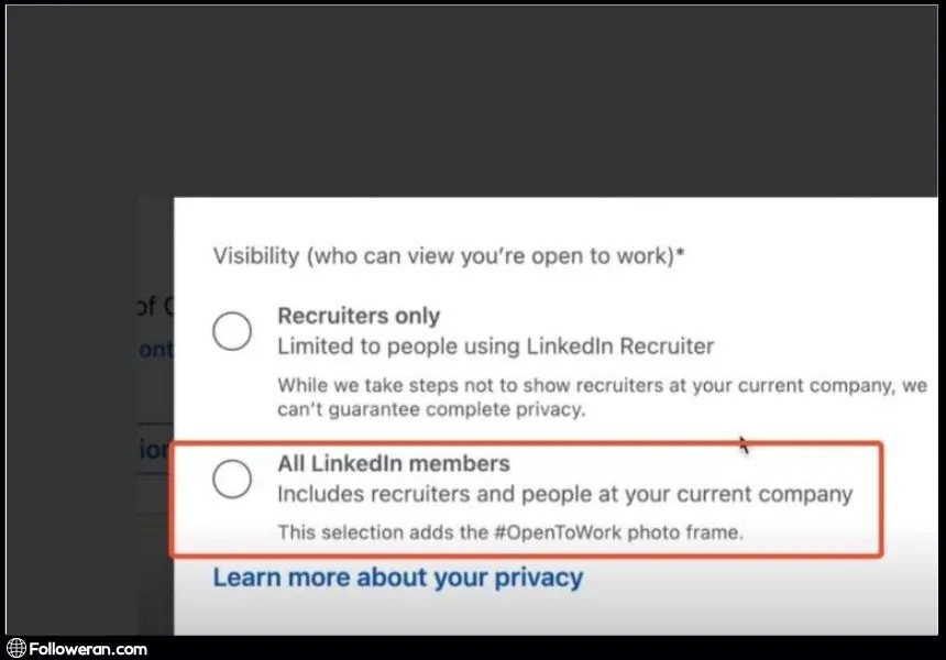 Add “Open to Work” on LinkedIn - step3 