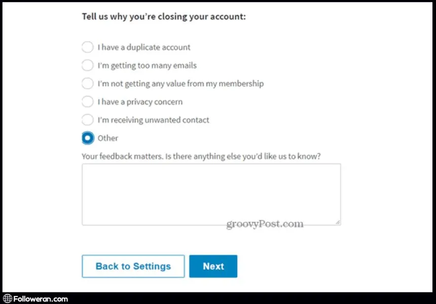 Step 3 in Deleting a LinkedIn Account