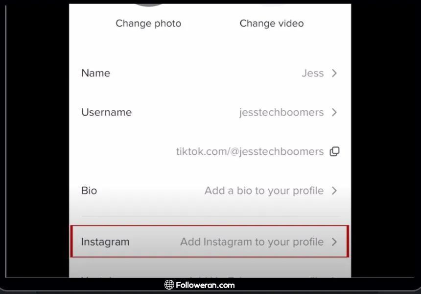 link Instagram to TikTok