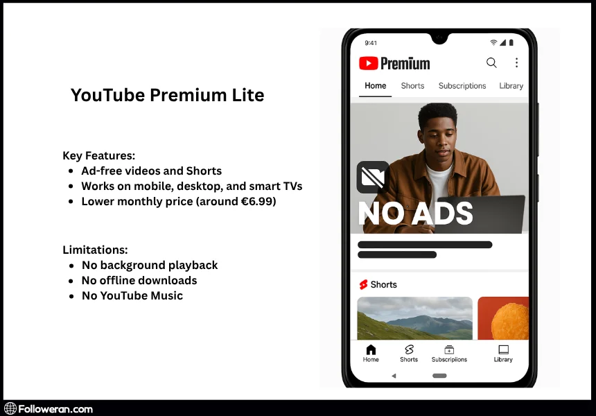 YouTube Premium Lite is a cheaper, official way to remove ads from YouTube videos and Shorts.