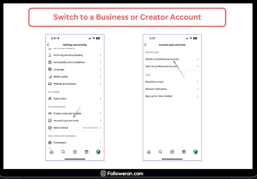 Fix the "Invite Collaborator on Instagram Not Showing Up" Issue by Switch to a Business or Creator Account