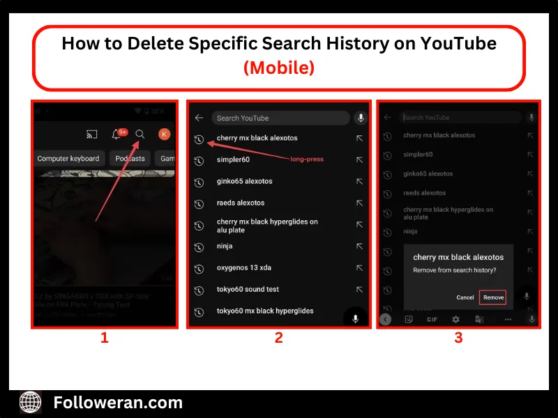Delete Specific Search History on YouTube