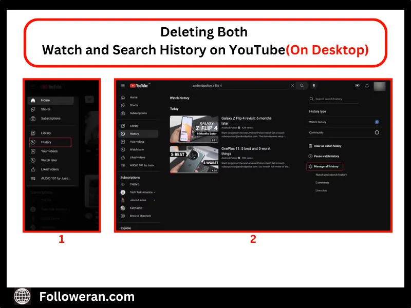 Clearing search History on YouTube on Desktop
