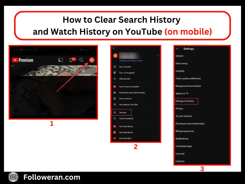 clear search history on youtube